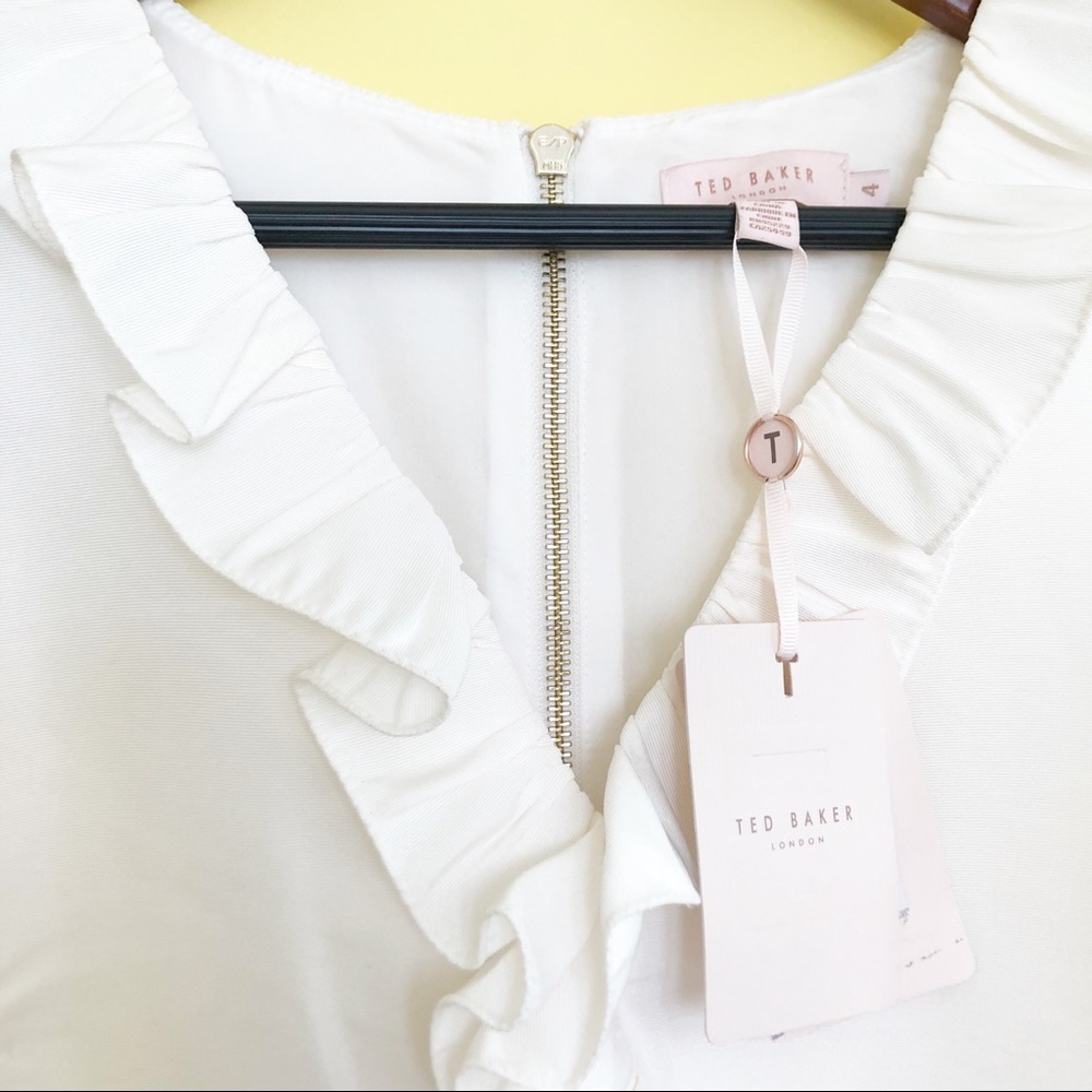 Ted Baker London Ivory Ruffle V-neck Skater Dress - Picture 3 of 7